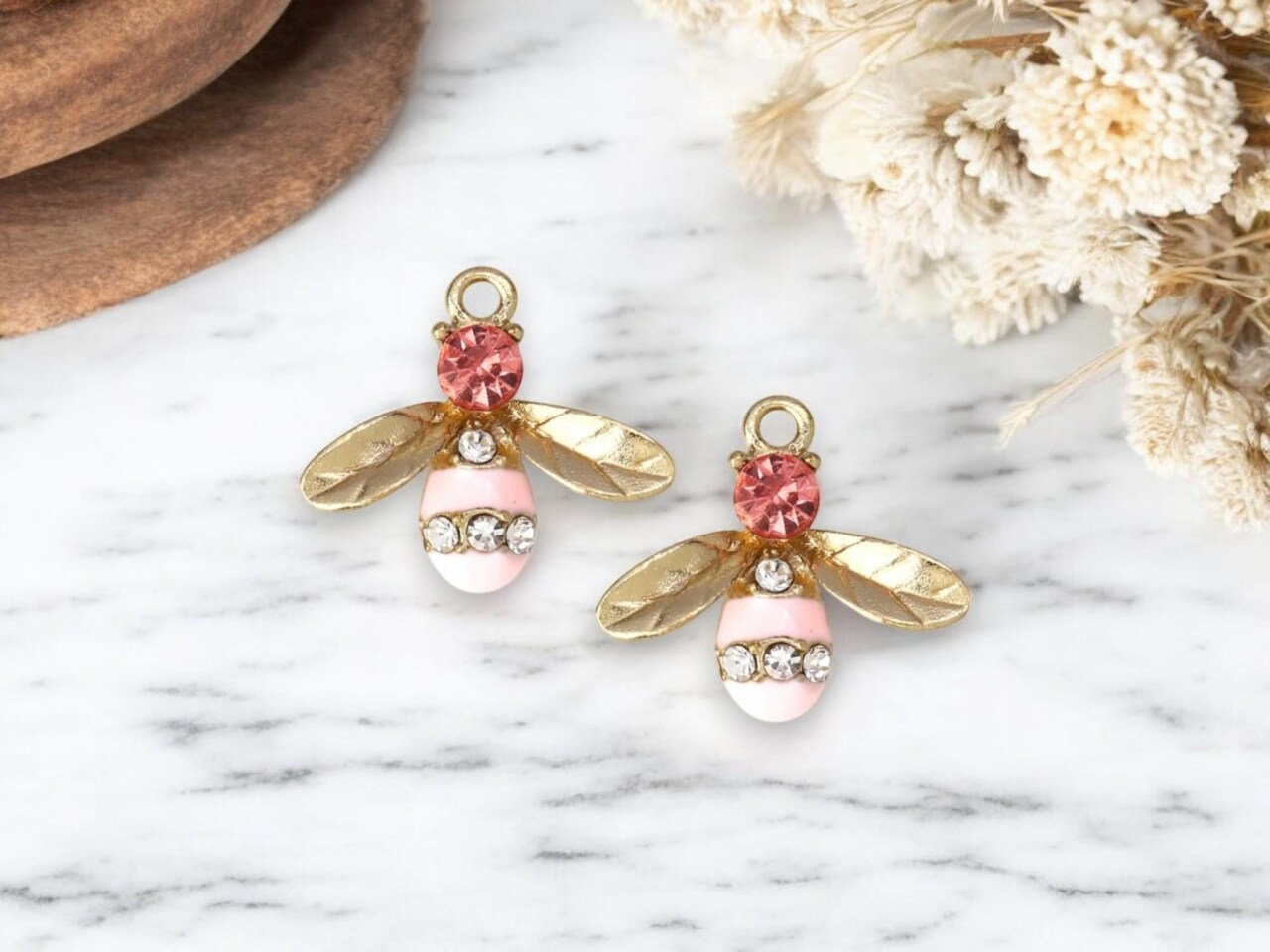 17x15mm Gold Plated Enamel + Rhinestone Bee Charms - Choose Your Color